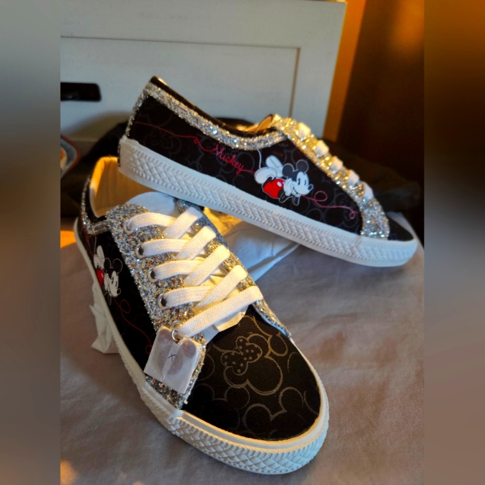 Disney Mickey Mouse Black and Silver Kids Sneakers